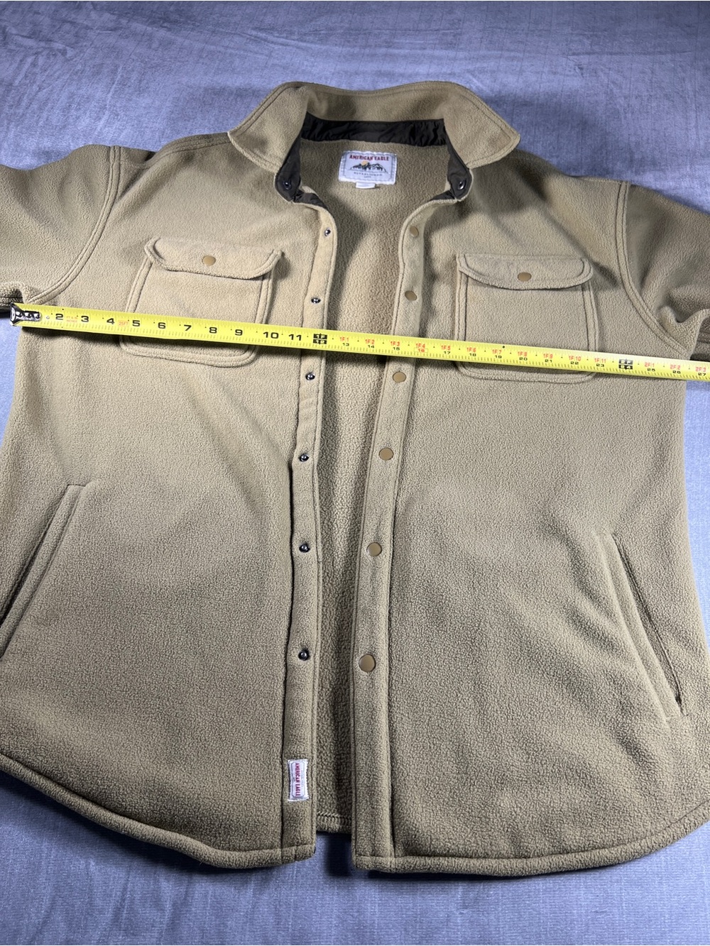 American Eagle Heavyweight Fleece Shacket Snap Jacket Khaki Olive Men’s Large - Picture 8 of 9